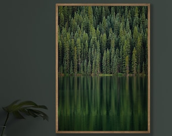 Moody Forest Lake Photography Print, PNW Cabin Wall Art
