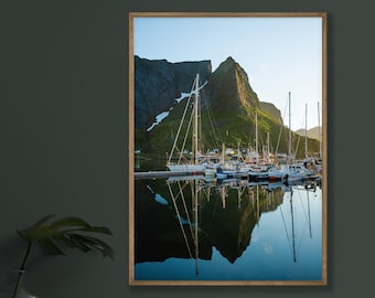 Lofoten Islands Print: Norway Fjord, Sailboats & Mountain