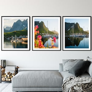 Lofoten Islands Norway Photography Mountain Photography Lofoten Islands Reinebringen Norway Travel Poster Norway Fjord Set of 3 Prints