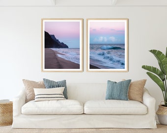 Tropical Beach Photography Print Set, Kauai Coastal Wall Art