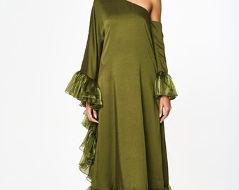 Ruffled Statement Party Event Free Fitting Frilly Dress Removal Detachable Sleeves transformer sleeves