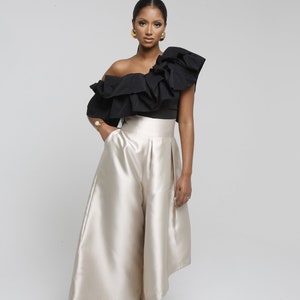 Champagne Silk Taffeta Trousers, Gold Statement Culottes, Midi Trousers, Skirt Trousers, Event pants, Party Trousers, Party Pants
