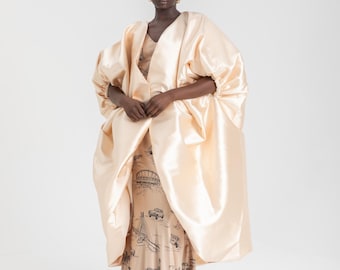 Mikado Taffeta Wedding Cover Up with Puff Sleeves