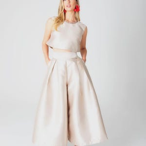 Champagne Gold Silk Taffeta Trousers - Statement Culottes, Midi Pants, Skirt-Style Trousers, Party Pants, Event Wear, Elegant Evening Outfit