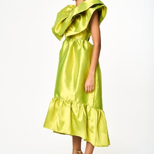 Green A line Ruffle Midi Pocket Summer Dress image 3