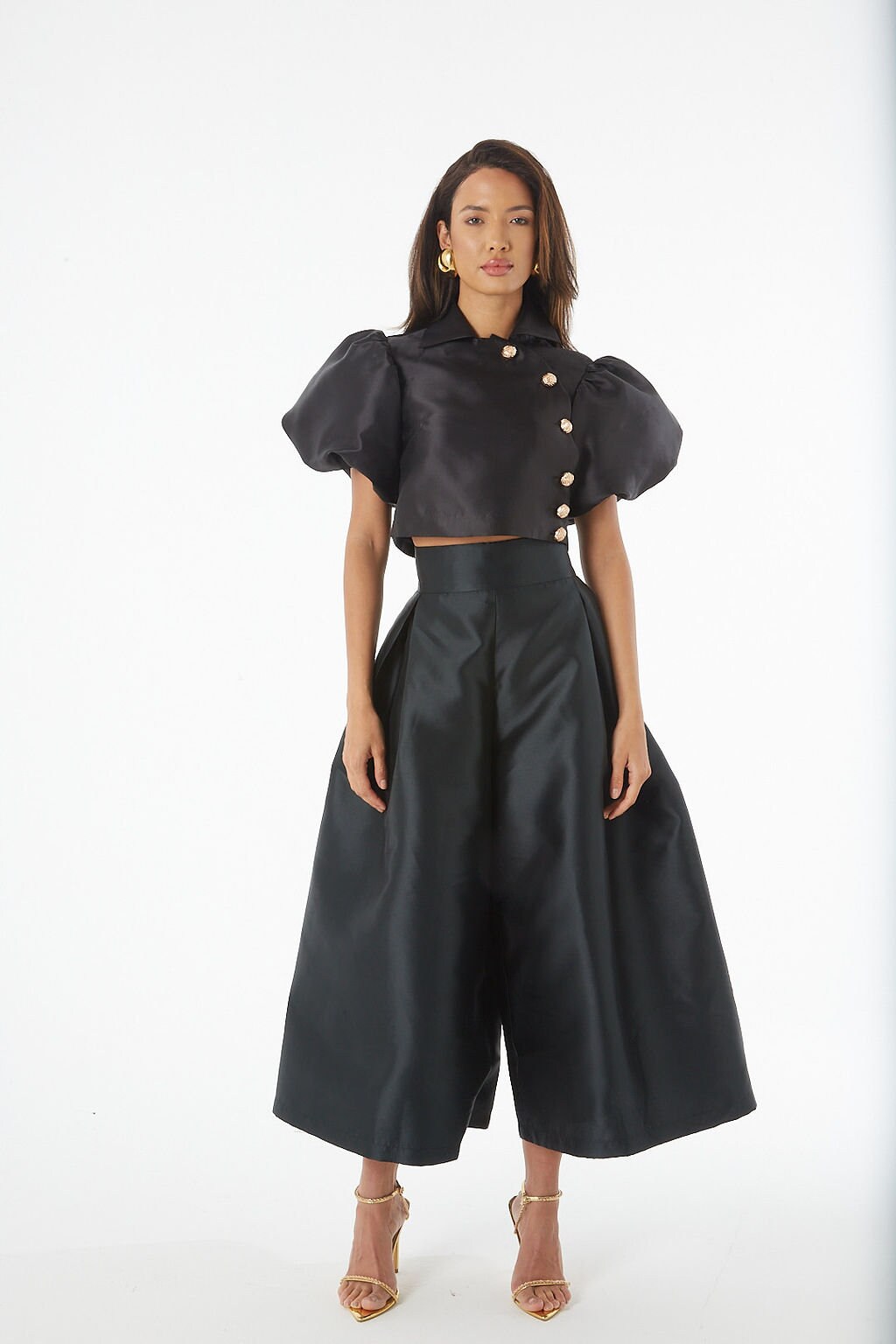 Black Silk Taffeta Culottes: High-waisted Pleated Party Pants - Etsy