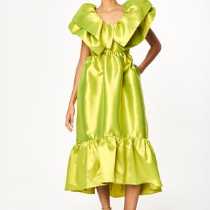 Green A line Ruffle Midi Pocket Summer Dress image 4