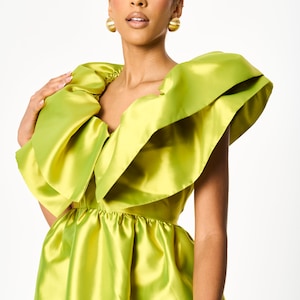 Green A line Ruffle Midi Pocket Summer Dress image 5