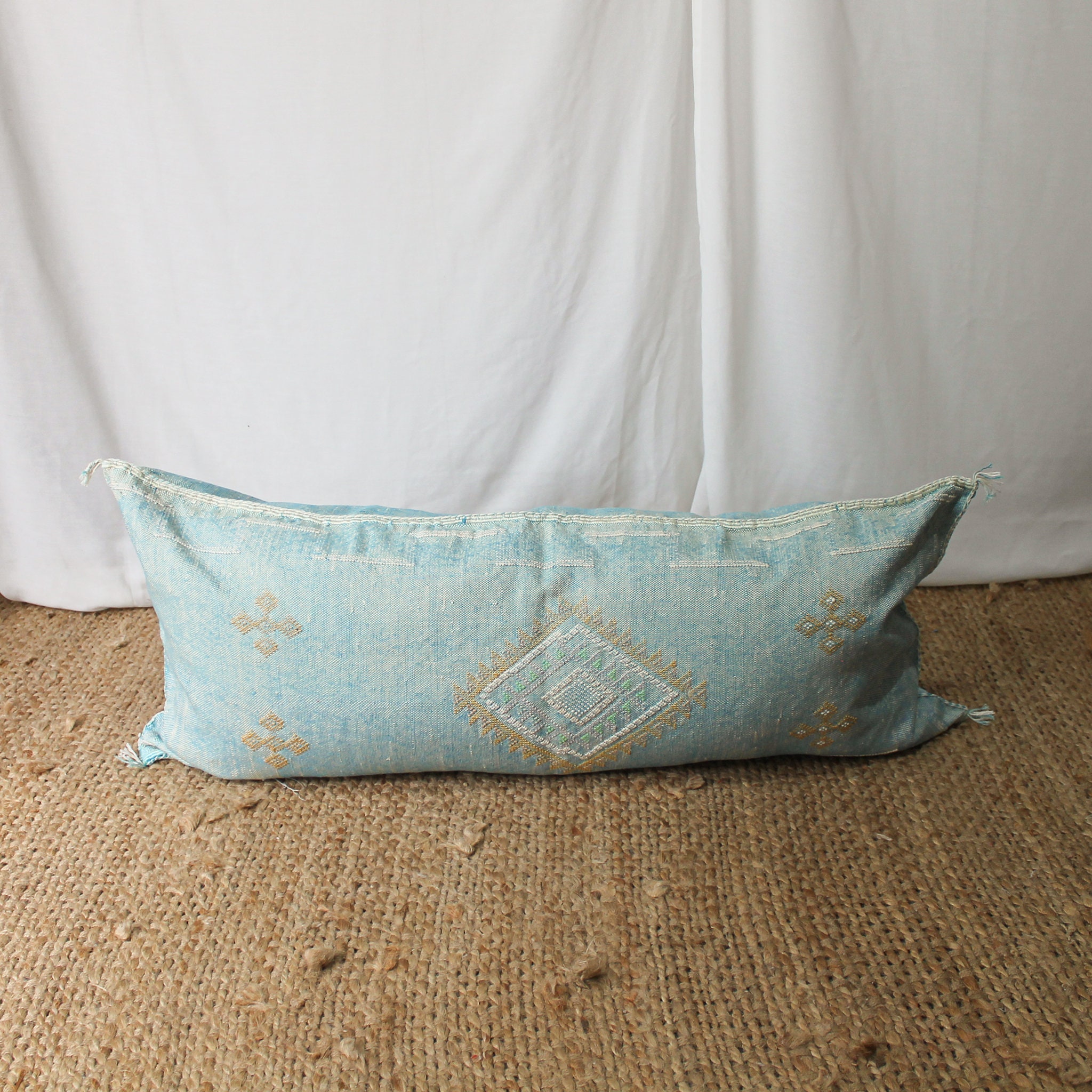 Blue and Gold handmade Moroccan cushion cover. Textured boho Etsy