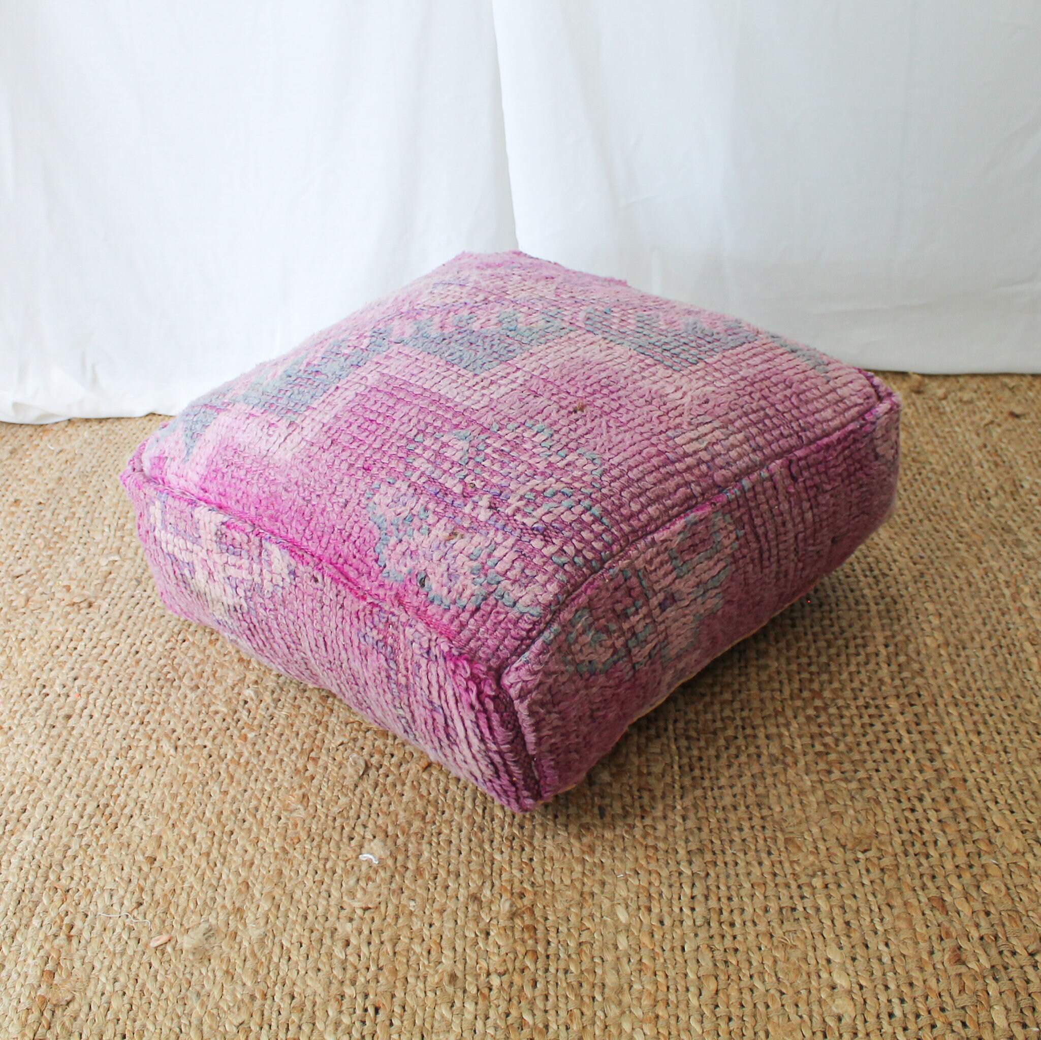 Moroccan Floor Cushion 60x60x20cm Purple Vintage Rug Cushion Etsy