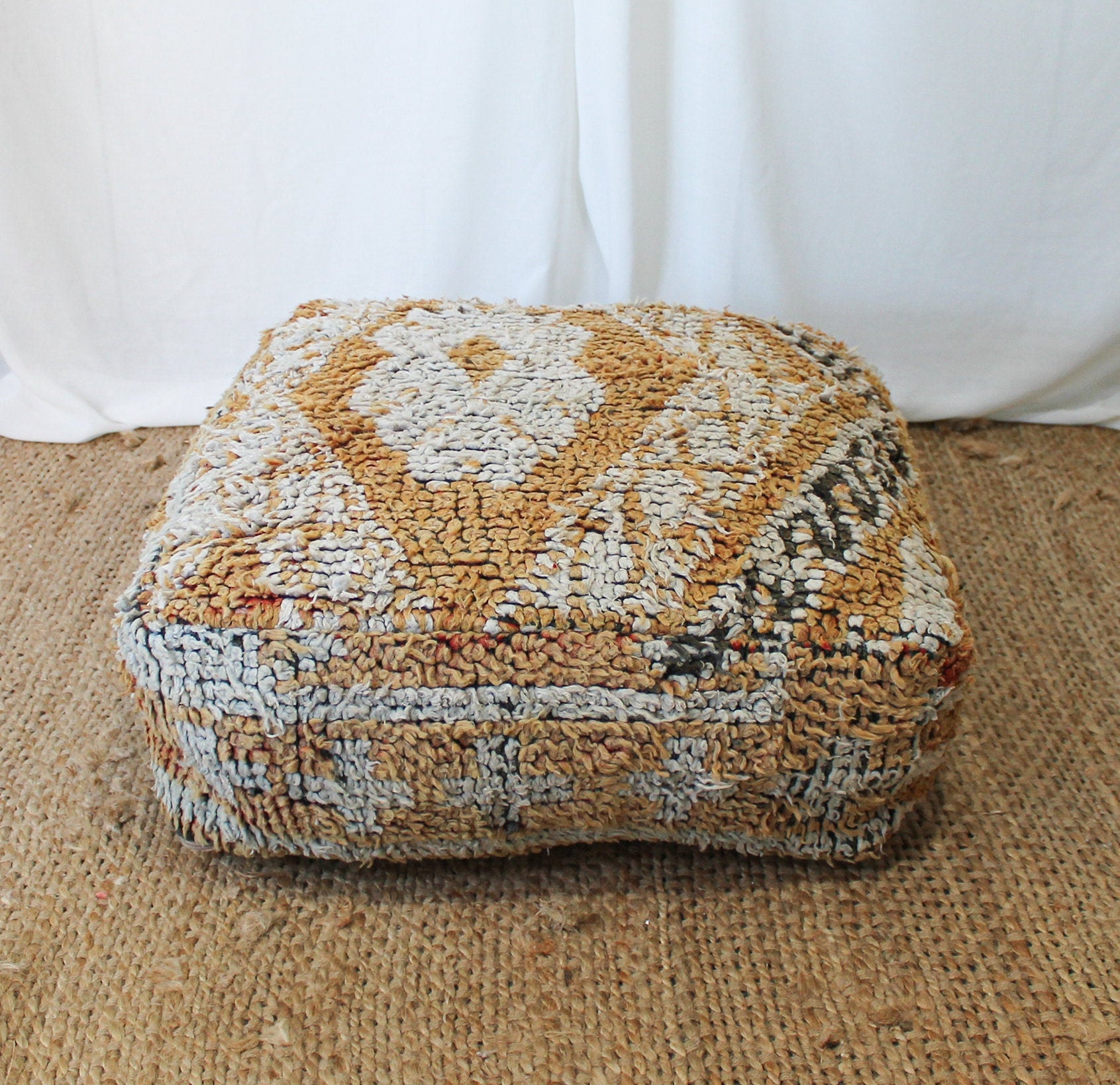 Moroccan Floor Cushion 60x60x20cm Tan and White Vintage Rug Etsy