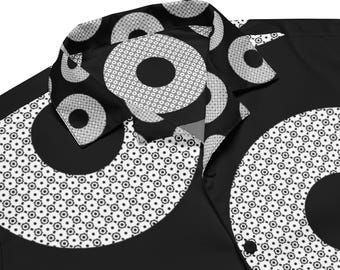 Camisa unisex con botones Phish en blanco y negro con diseño de donuts de Fishman