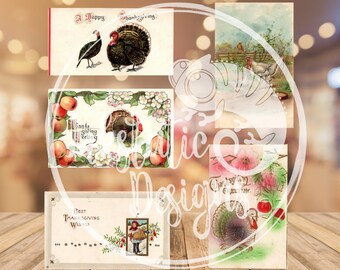 Vintage Thanksgiving Greeting Cards Instant Download, Dinner Place Cards, circa 1900-1918, Classic Turkey Illustrations, Happy Turkey Day