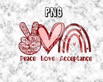 Peace Love Acceptance png, Peace Love Autism Digital Download, Autism Mom, Autism red boho rainbow, In April We Wear Red, Light It Up Red