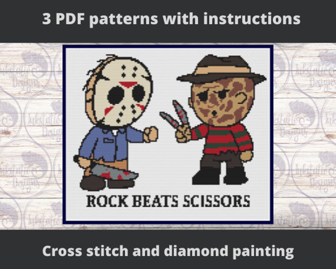 Rock Beats Scissors Jason and Freddy Cross Stitch Pattern Etsy