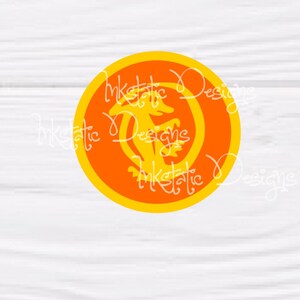 May include: A circular orange and yellow graphic with a stylized yellow seahorse design in the center. The text "Inkstatic Designs" is written in a cursive font around the seahorse.