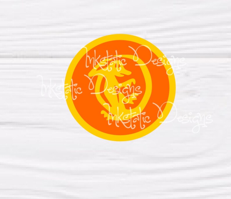 May include: A circular orange and yellow graphic with a stylized yellow seahorse design in the center. The text "Inkstatic Designs" is written in a cursive font around the seahorse.