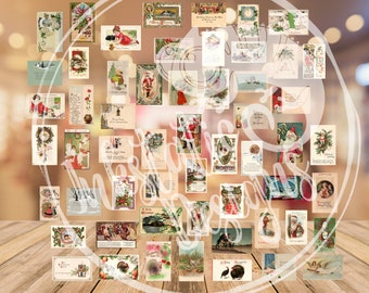 Early 1900s Vintage Christmas Cards Instant Download Bundle, Classic Santa Claus, Christmas Tags, Christmas Printables, Greeting Cards