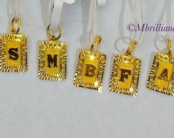 22k Gold Initial Alpha Dog tag Pendants 22k / 916 solid Yellow Gold Pendant