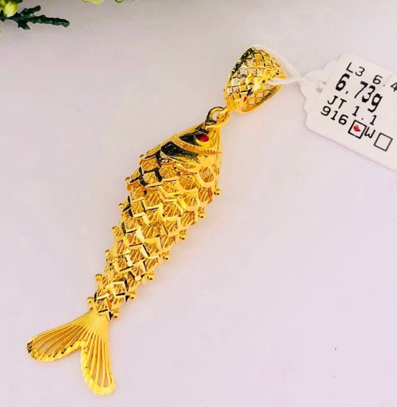22k pure solid gold fish 916 gold purity fish pendant 916 Gold