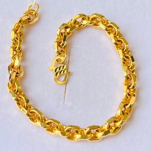 Chunky Cable chain bracelet evergreen plain cut bracelet 916 Yellow Gold