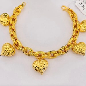 22k solid 916 gold puffy hearts charms bracelet