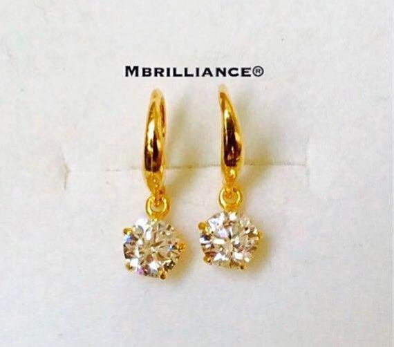 Solid 22k Gold Dangling Double Cz Stones Earrings 916 Gold