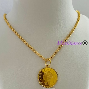 22k Gold Majestic queen coin pendant & 18.5” hollow rope chain necklace set , 916 Gold