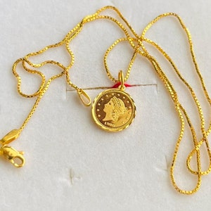 Gold Bar Pendant Box Chain Necklace Set , 916 Gold