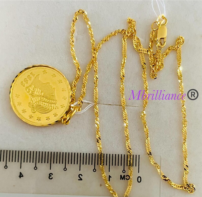 22k Gold Majestic Queen Coin Pendant & Twist Chain Necklace Etsy