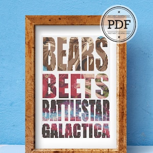 The Office Cross Stitch Pattern, Bears Beets Battlestar Galactica Cross Stitch Pattern, Dwight Schrute Cross Stitch, Instant Download PDF