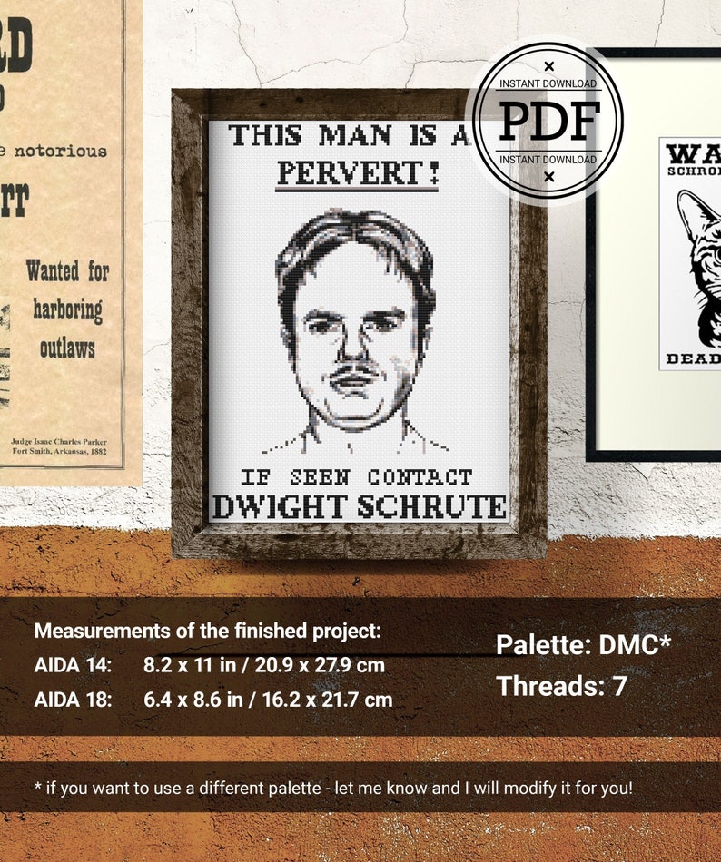 The Office Wanted Poster Cross Stitch Pattern, Dwight Schrute Cross Stitch, Dunder Mifflin Cross Stitch, Instant Download PDF image 1