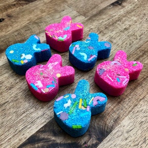Easter Bunny Bath Bombs, Pink Sugar Fragrance, Handmade Blue & Pink Mini Bath Fizzy, Kids Love these!