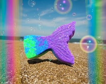 LARGE Mermaid Tail Bath Bomb, Ocean a Fun Fresh Beachy Scent, Handmade Purple Blue & Green Bath Fizzy!