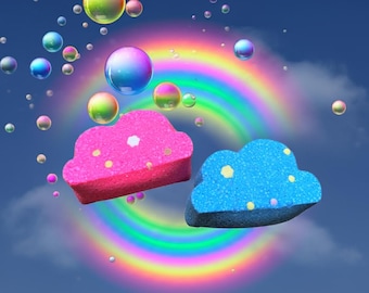 Cloud Bath Bomb with Surprise TOY Inside, Rainbow Sherbet is a mouth watering scent, choose between Pink or Blue Bath Fizzy!