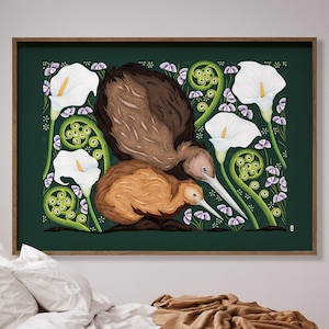 Kiwi Art Print, New Zealand Art, Koru Design, Forest Green, Silver Fern, Kiwiana