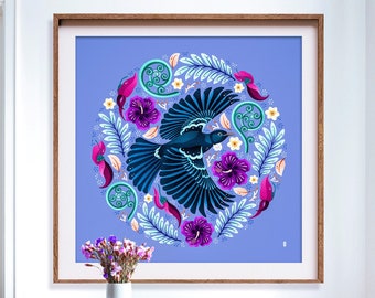 Tuneful Tui, Large Art Print, New Zealand Endemic Bird