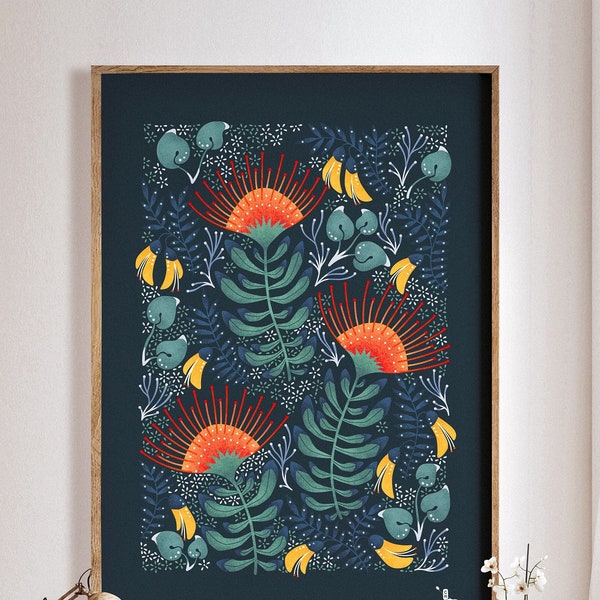 Protea Floral Art Print, Large Art Print, Wall Hanging, New Zealand flora, Floral Design