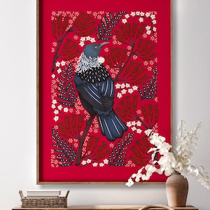 Tui Kunstdruck, Neuseeland Kunst, FloralEs Design, Großer Kunstdruck, Kiwiana