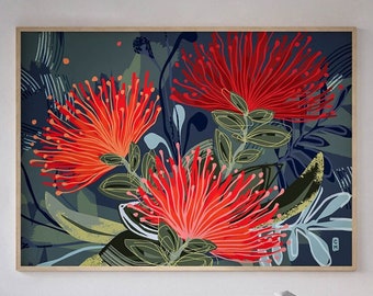 Pohutukawa Flowers, Fine Art Print, New Zealand Design