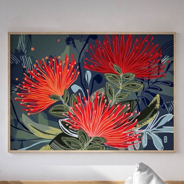 Pohutukawa bloemen, fine art print, Nieuw-Zeeland Design