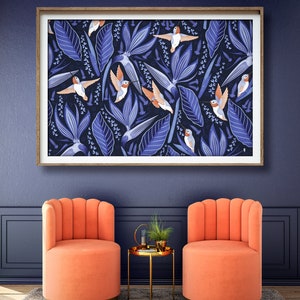 Hummingbirds Print, 4 Colorways, Colourful Art, Home decor, Bird of Paradise Flower, Large Art Print image 5