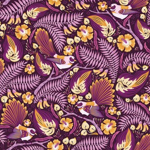Konsttryck med solfjäderstjärt, Nya Zeeländsk konst, Blommönster, Kowhai-blomma, Lila konst, Stor konst, Giclée-tryck, Kiwiana bild 6