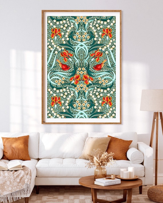 Bellbirds & Iris, Art Print, 5 Colorways, Floral Design, Art and Craft Style, Elegant Art, Home Decor, Giclee Print, New Zealand Art