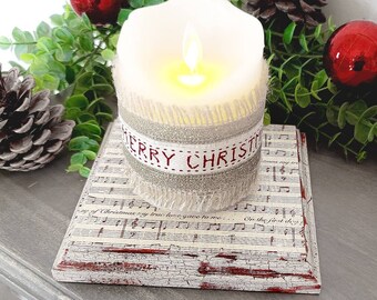 Christmas Gift Set, LED Candle with Christmas Sheet Music Candle Riser, Christmas pillar candle, Christmas Gift