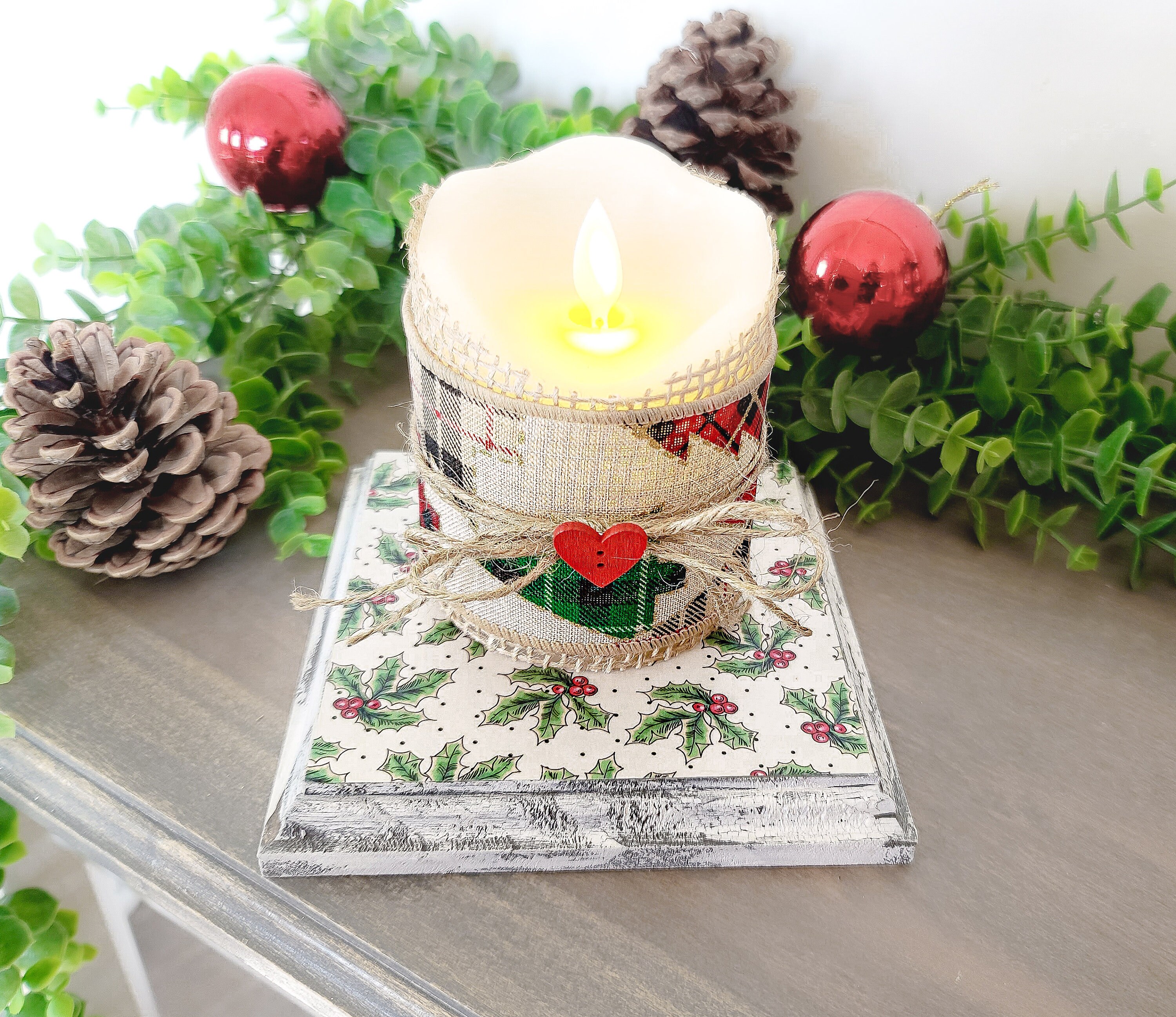 Image of Holly tone holly berry centerpiece with white candles