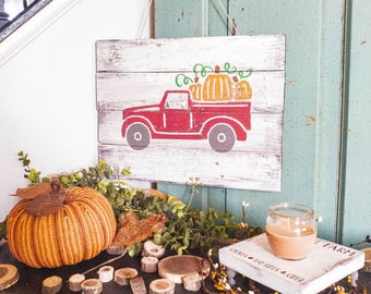 Distressed Pumpkin Truck Reclaimed Pallet Wood Sign