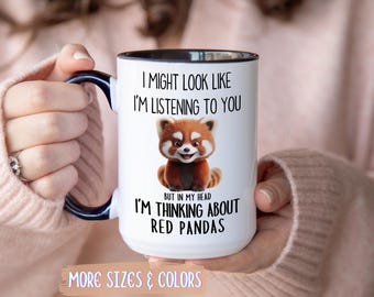 Taza de café con diseño de panda rojo / Regalo divertido de animales / Taza de cerámica de 325 ml (11 oz) / Pensando en los pandas / Regalo de cumpleaños o Navidad