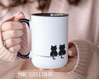 Cat Lover Mug | Two Black Cats Gift | 11oz 15oz Ceramic Coffee Mug | Cat Mom Gift for Her | Birthday Christmas Cat Lady Lover Present