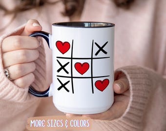 Valentine's Day Coffee Mug | XOXO Tic Tac Toe Gift | Ceramic Mug 11oz 15oz | Love Gift for Her Him | Birthday Valentine's Anniversary